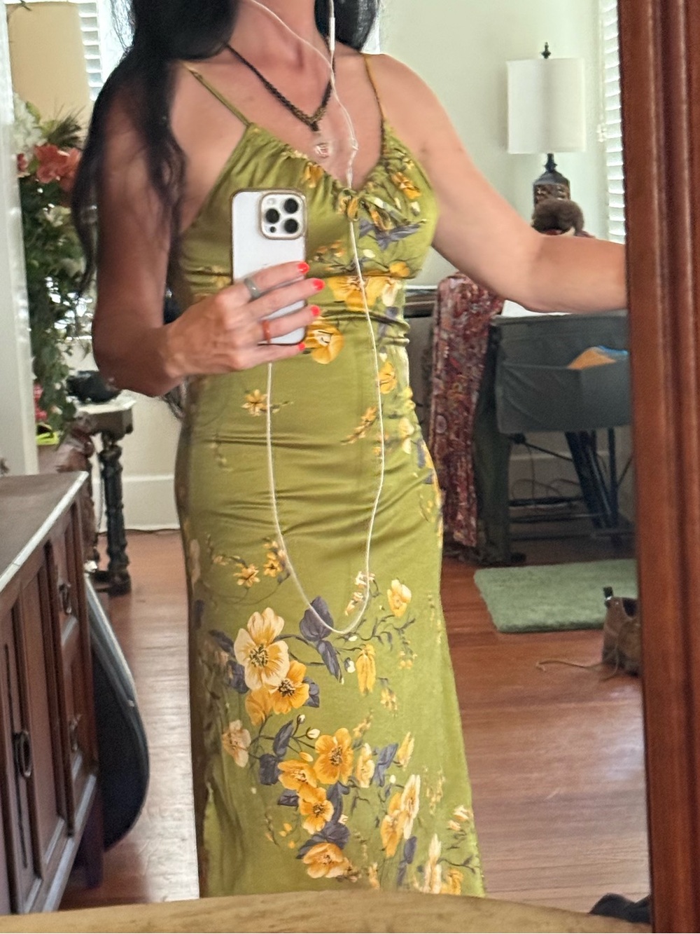 Silky long green dress